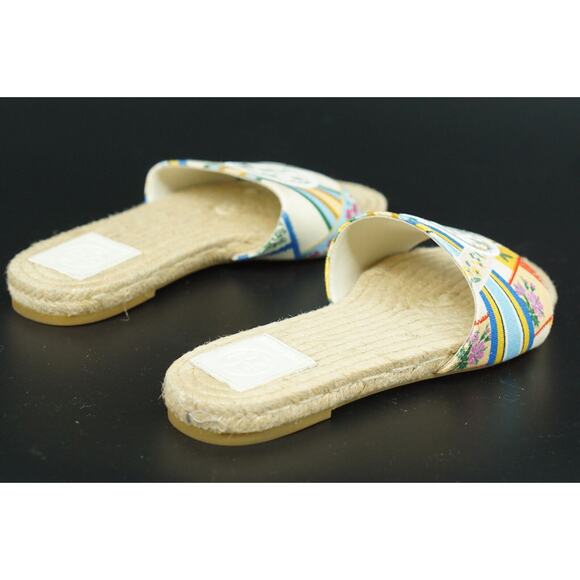 Tory Burch Benton Espadrille Slide Sandals Size 5.5 Multi Band $255 Logo - Picture 5 of 11